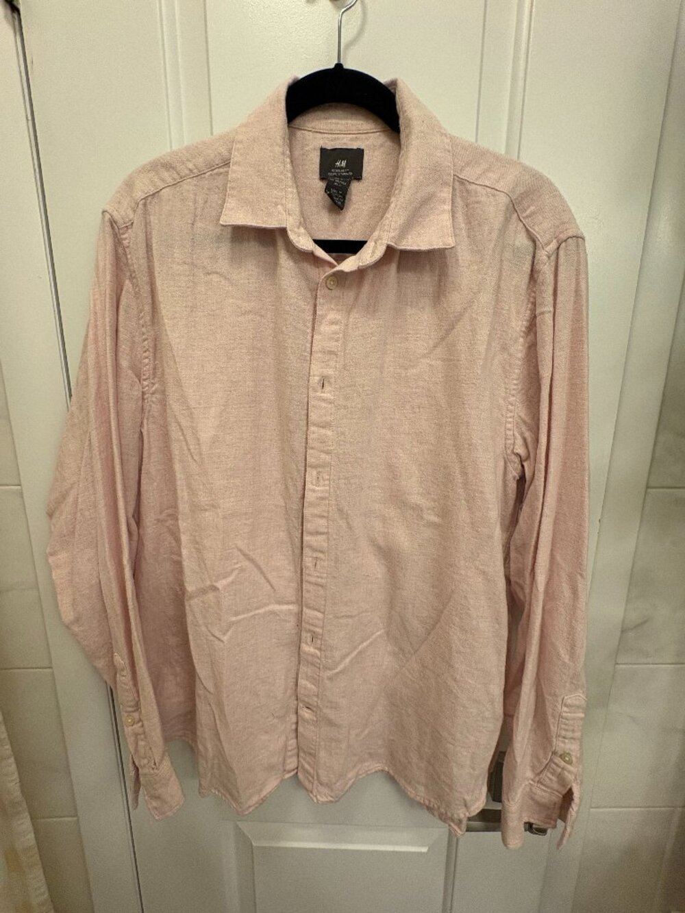 H&M Regular Fit Dusty Pink Herringbone Button-Up Shirt L